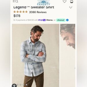 Faherty Mens’s Legend Sweater Shirt - Grey and Navy plaid size Large.